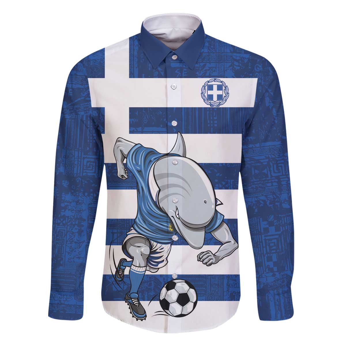 Greece Football Family Matching Off The Shoulder Long Sleeve Dress and Hawaiian Shirt Dolphin Mascot Grunge Style - Wonder Print Shop