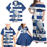 Greece Football Family Matching Off Shoulder Maxi Dress and Hawaiian Shirt Dolphin Mascot Grunge Style - Wonder Print Shop