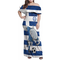 Greece Football Family Matching Off Shoulder Maxi Dress and Hawaiian Shirt Dolphin Mascot Grunge Style - Wonder Print Shop