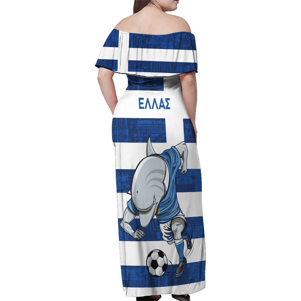 Greece Football Family Matching Off Shoulder Maxi Dress and Hawaiian Shirt Dolphin Mascot Grunge Style - Wonder Print Shop