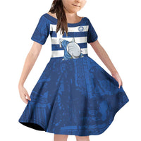 Greece Football Family Matching Off Shoulder Short Dress and Hawaiian Shirt Dolphin Mascot Grunge Style - Wonder Print Shop