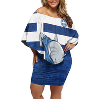Greece Football Family Matching Off Shoulder Short Dress and Hawaiian Shirt Dolphin Mascot Grunge Style - Wonder Print Shop