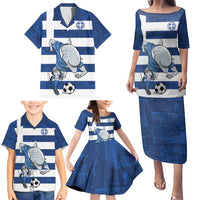 Greece Football Family Matching Puletasi and Hawaiian Shirt Dolphin Mascot Grunge Style - Wonder Print Shop