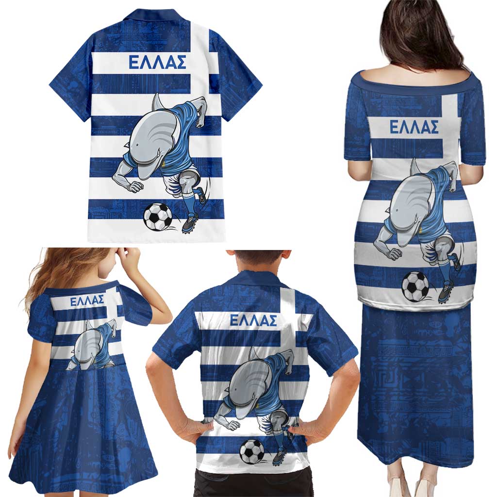 Greece Football Family Matching Puletasi and Hawaiian Shirt Dolphin Mascot Grunge Style - Wonder Print Shop