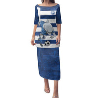 Greece Football Family Matching Puletasi and Hawaiian Shirt Dolphin Mascot Grunge Style - Wonder Print Shop