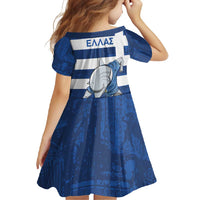Greece Football Family Matching Short Sleeve Bodycon Dress and Hawaiian Shirt Dolphin Mascot Grunge Style - Wonder Print Shop