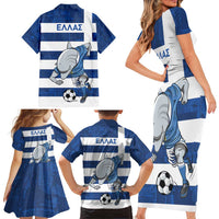 Greece Football Family Matching Short Sleeve Bodycon Dress and Hawaiian Shirt Dolphin Mascot Grunge Style - Wonder Print Shop