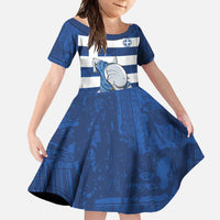 Greece Football Family Matching Summer Maxi Dress and Hawaiian Shirt Dolphin Mascot Grunge Style - Wonder Print Shop