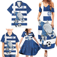 Greece Football Family Matching Summer Maxi Dress and Hawaiian Shirt Dolphin Mascot Grunge Style - Wonder Print Shop