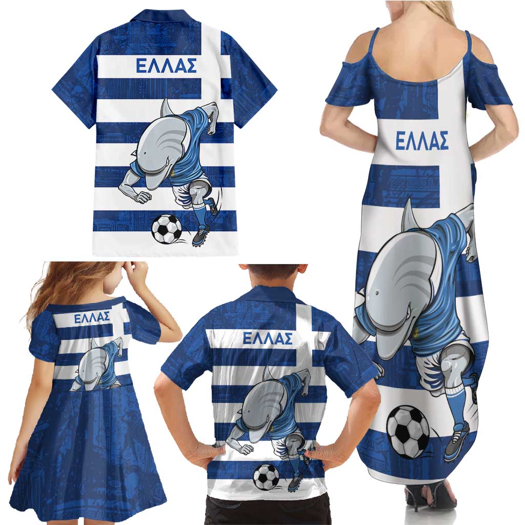 Greece Football Family Matching Summer Maxi Dress and Hawaiian Shirt Dolphin Mascot Grunge Style - Wonder Print Shop