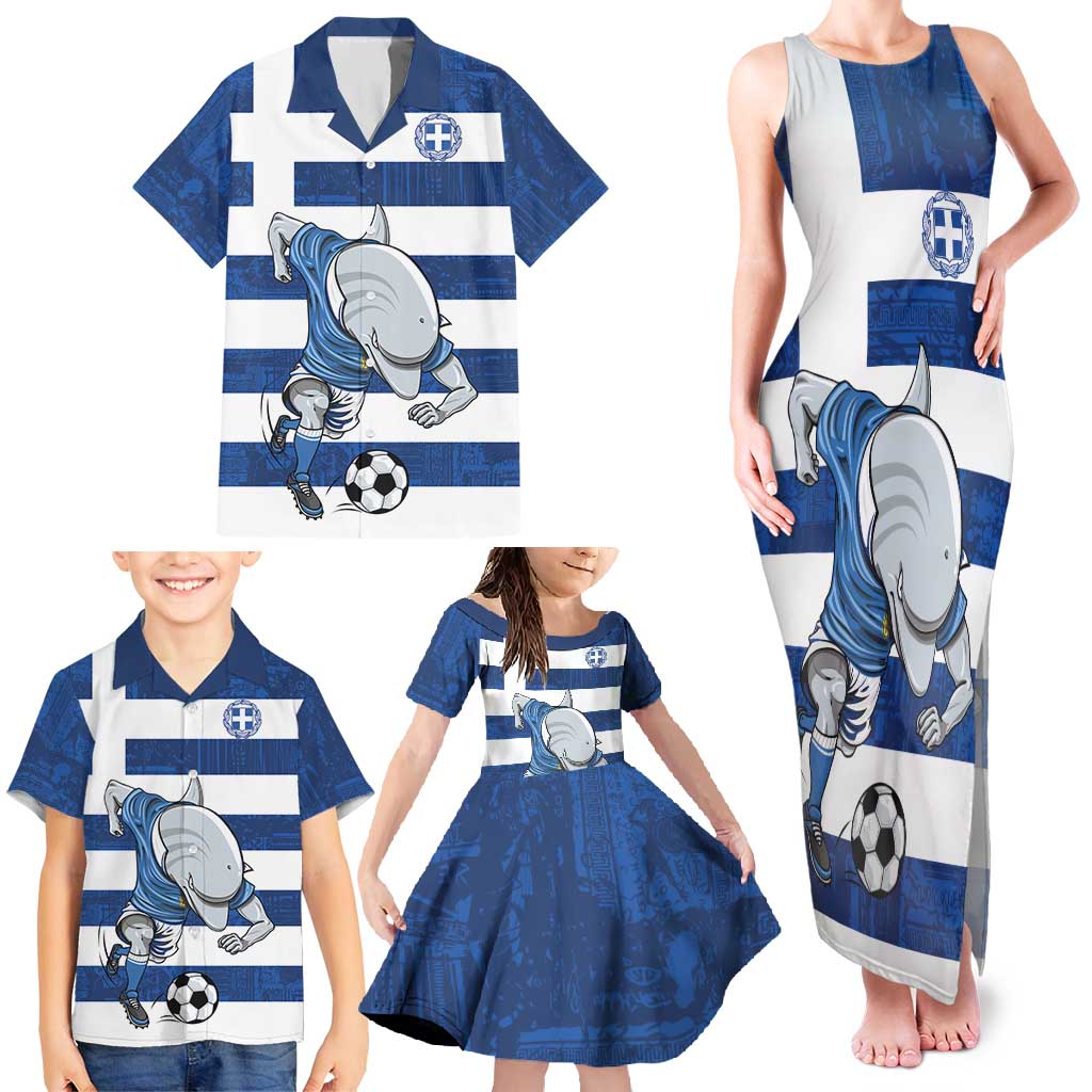 Greece Football Family Matching Tank Maxi Dress and Hawaiian Shirt Dolphin Mascot Grunge Style - Wonder Print Shop