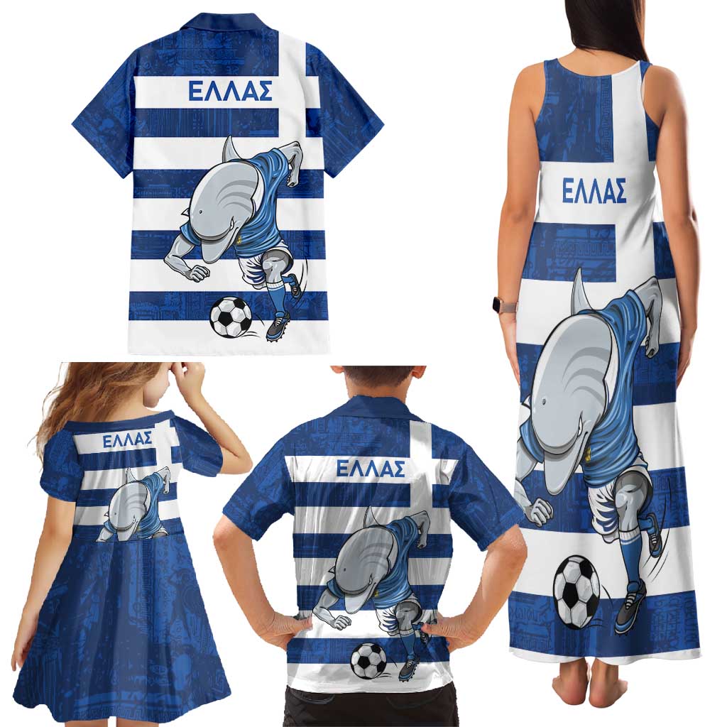 Greece Football Family Matching Tank Maxi Dress and Hawaiian Shirt Dolphin Mascot Grunge Style - Wonder Print Shop