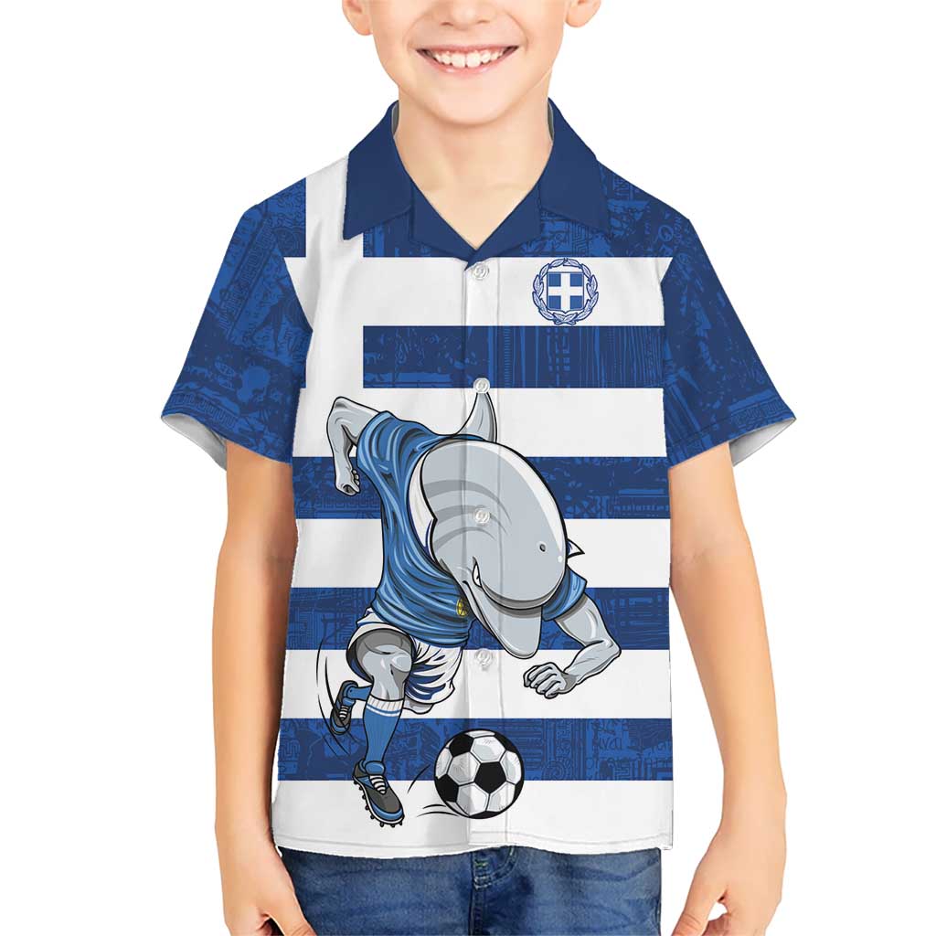 Greece Football Kid Hawaiian Shirt Dolphin Mascot Grunge Style - Wonder Print Shop