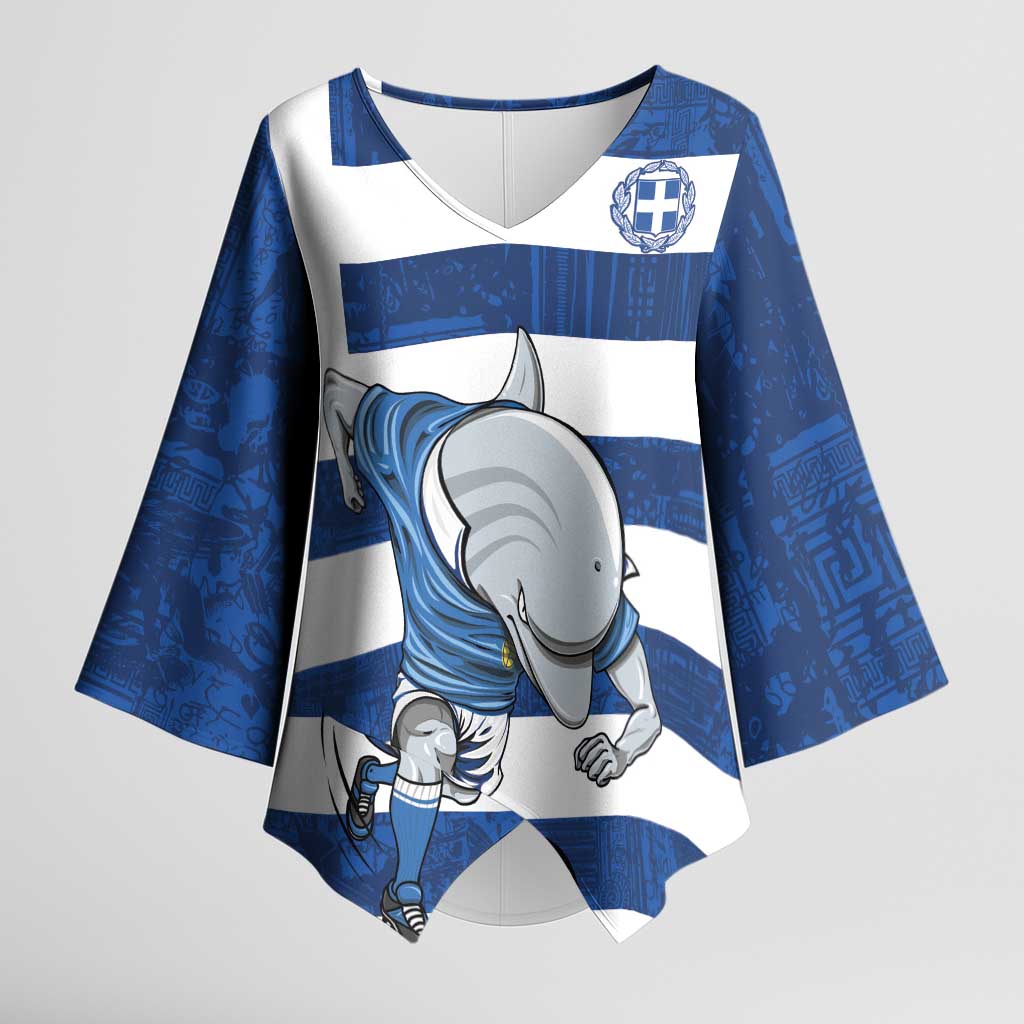 Greece Football Kimono Sleeve Blouse Dolphin Mascot Grunge Style - Wonder Print Shop