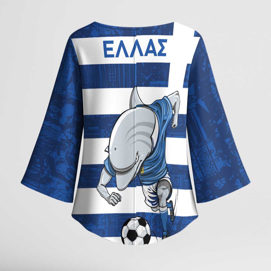 Greece Football Kimono Sleeve Blouse Dolphin Mascot Grunge Style - Wonder Print Shop