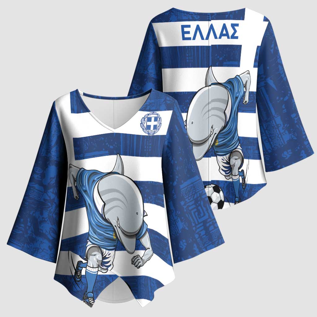 Greece Football Kimono Sleeve Blouse Dolphin Mascot Grunge Style - Wonder Print Shop