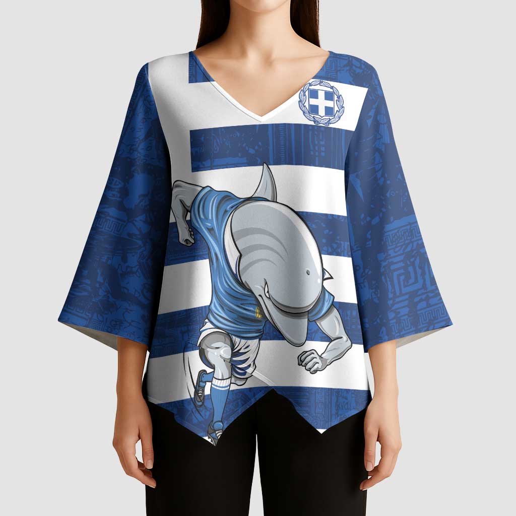 Greece Football Kimono Sleeve Blouse Dolphin Mascot Grunge Style - Wonder Print Shop