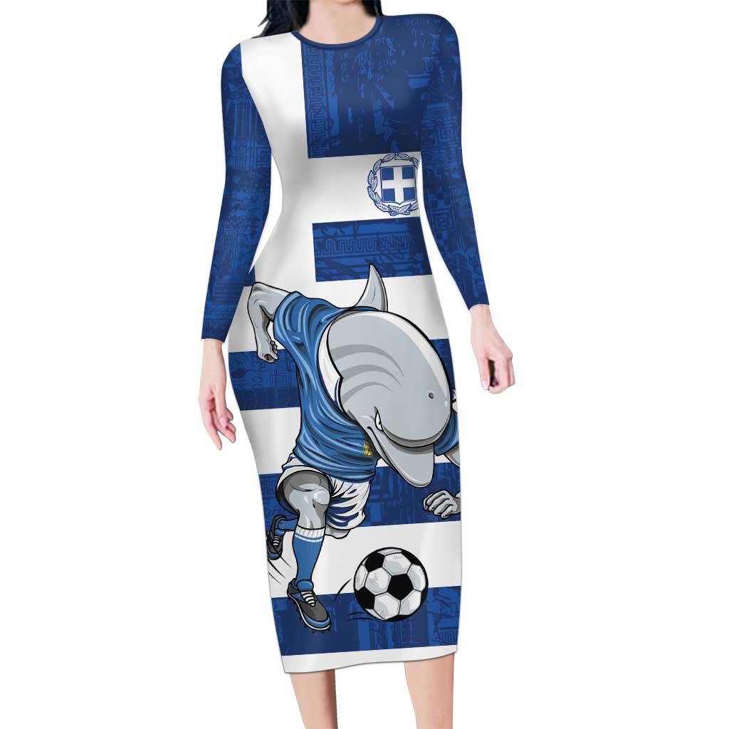 Greece Football Long Sleeve Bodycon Dress Dolphin Mascot Grunge Style - Wonder Print Shop