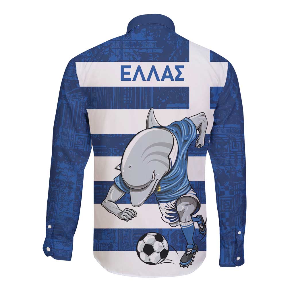 Greece Football Long Sleeve Button Shirt Dolphin Mascot Grunge Style - Wonder Print Shop