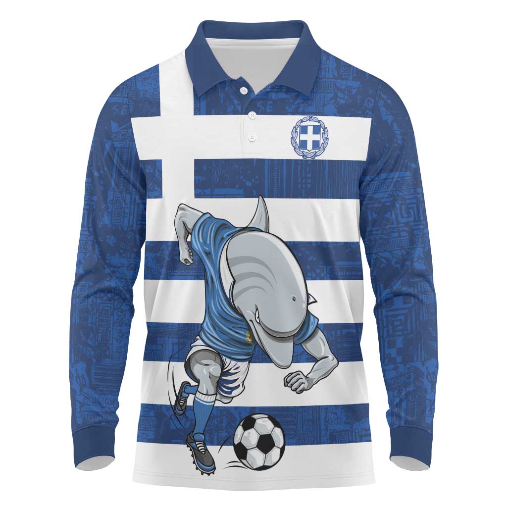 Greece Football Long Sleeve Polo Shirt Dolphin Mascot Grunge Style - Wonder Print Shop