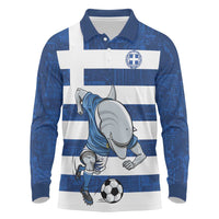 Greece Football Long Sleeve Polo Shirt Dolphin Mascot Grunge Style - Wonder Print Shop
