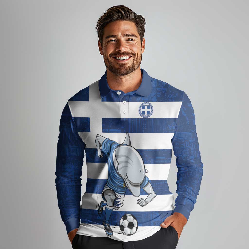 Greece Football Long Sleeve Polo Shirt Dolphin Mascot Grunge Style - Wonder Print Shop
