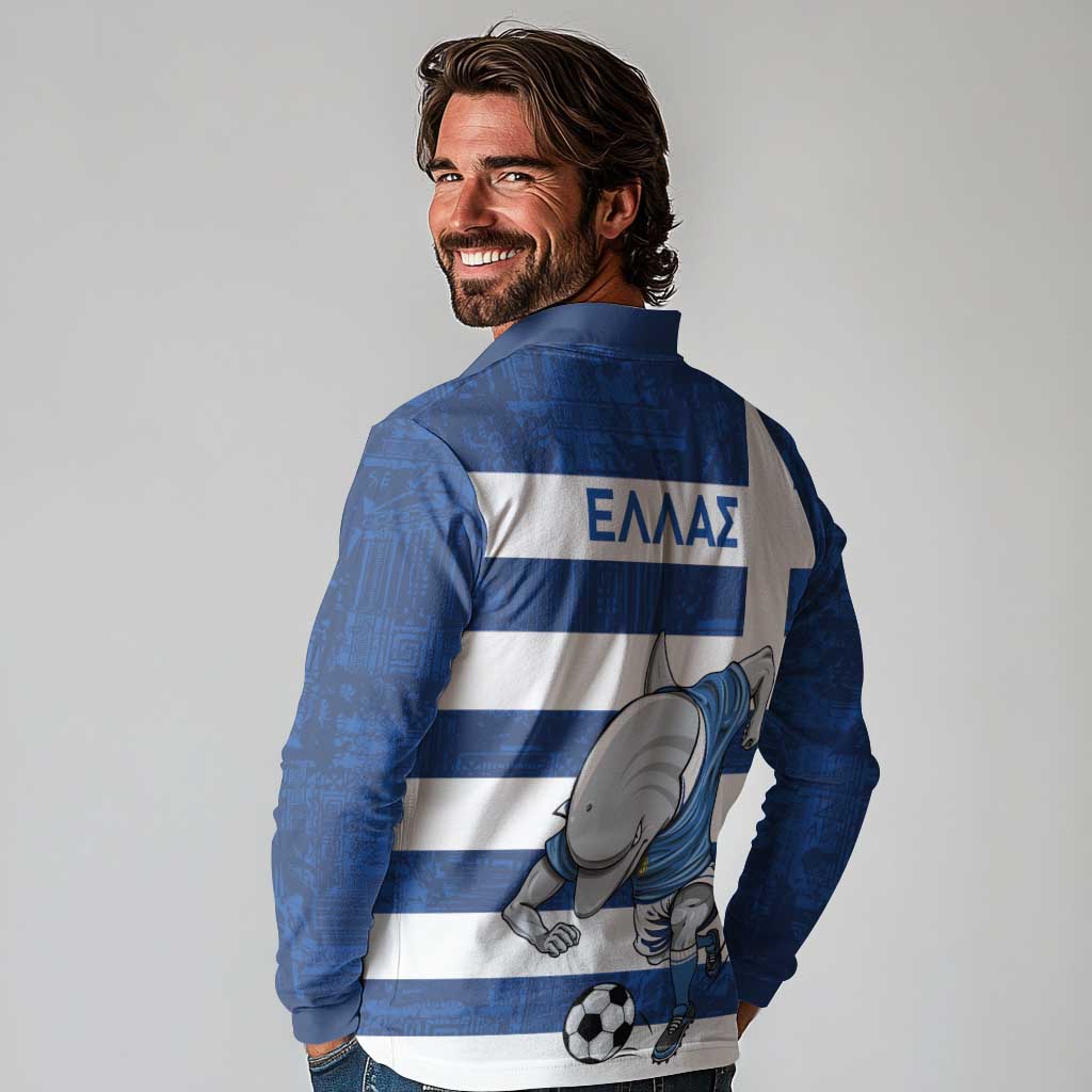 Greece Football Long Sleeve Polo Shirt Dolphin Mascot Grunge Style - Wonder Print Shop