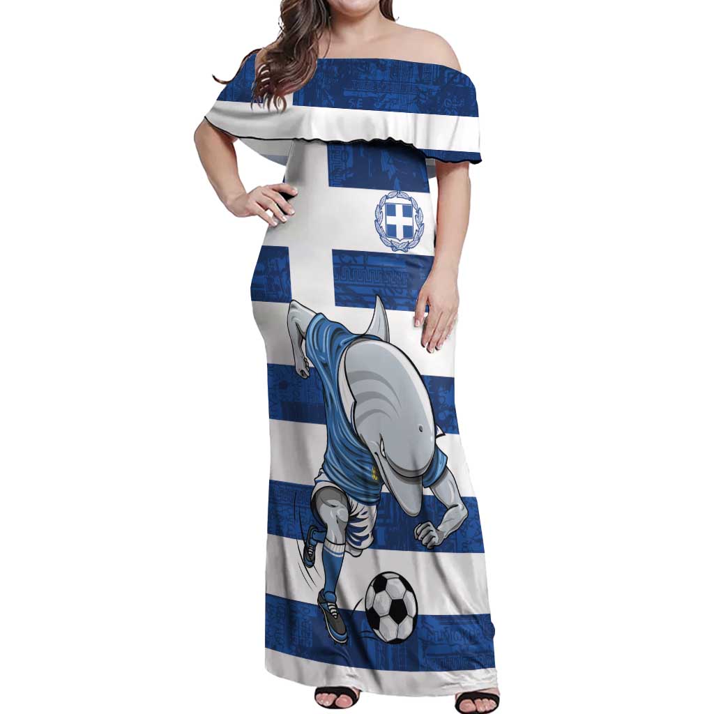 Greece Football Off Shoulder Maxi Dress Dolphin Mascot Grunge Style - Wonder Print Shop