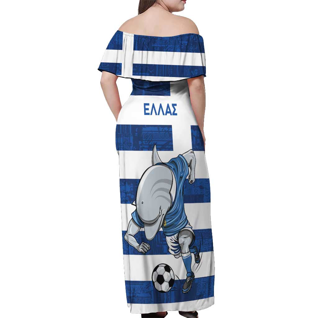 Greece Football Off Shoulder Maxi Dress Dolphin Mascot Grunge Style - Wonder Print Shop