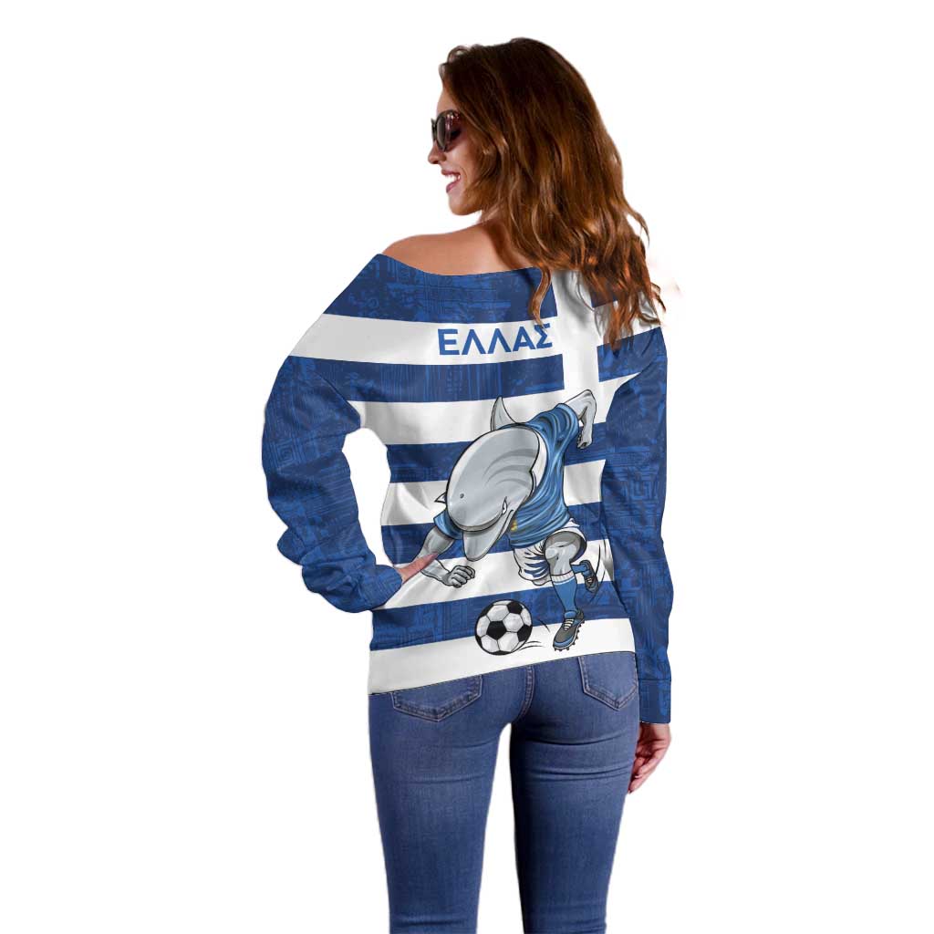 Greece Football Off Shoulder Sweater Dolphin Mascot Grunge Style - Wonder Print Shop