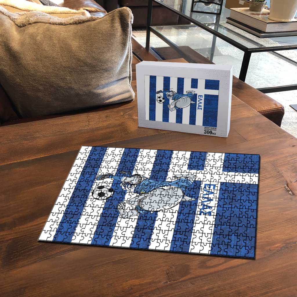 Greece Football Puzzle Dolphin Mascot Grunge Style - Wonder Print Shop