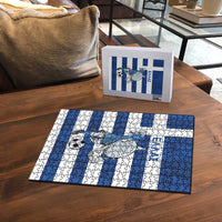 Greece Football Puzzle Dolphin Mascot Grunge Style - Wonder Print Shop