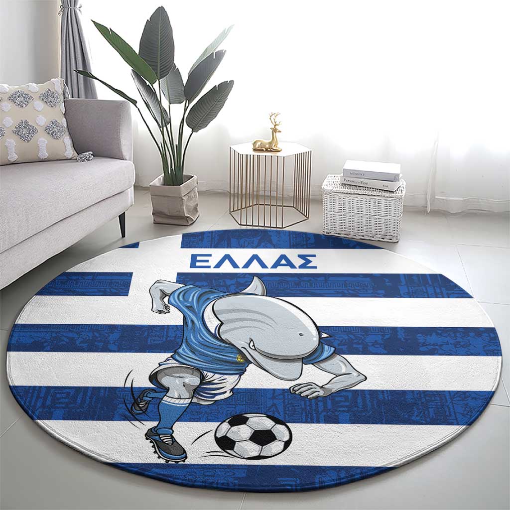 Greece Football Round Carpet Dolphin Mascot Grunge Style - Wonder Print Shop