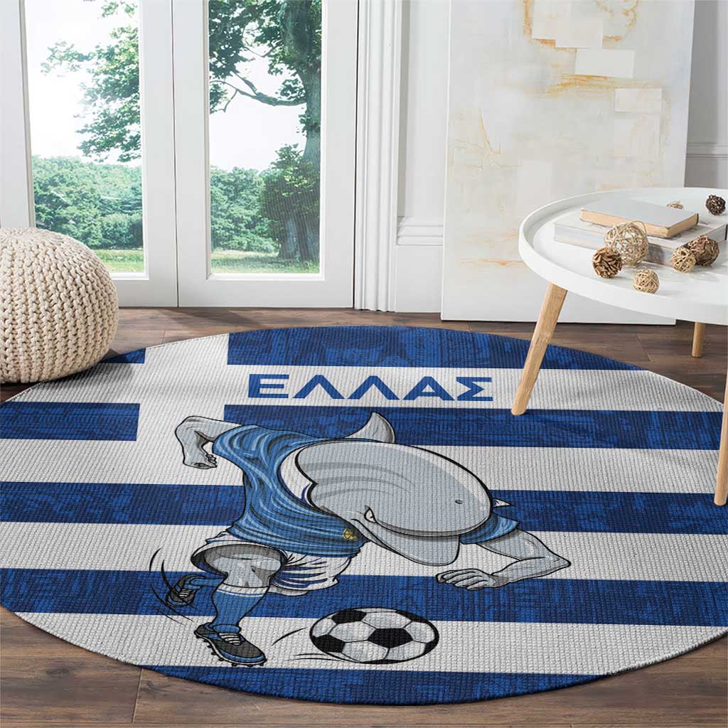Greece Football Round Carpet Dolphin Mascot Grunge Style - Wonder Print Shop