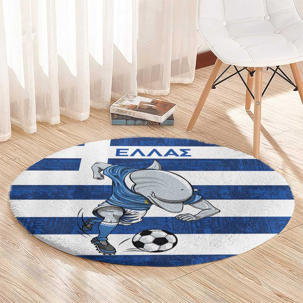 Greece Football Round Carpet Dolphin Mascot Grunge Style - Wonder Print Shop