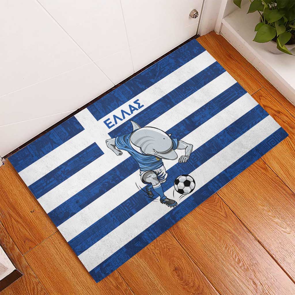Greece Football Rubber Doormat Dolphin Mascot Grunge Style - Wonder Print Shop