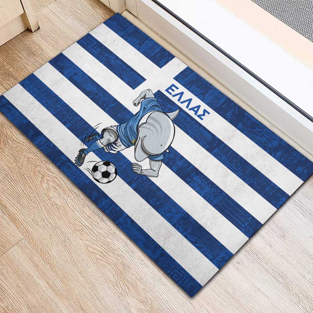 Greece Football Rubber Doormat Dolphin Mascot Grunge Style - Wonder Print Shop