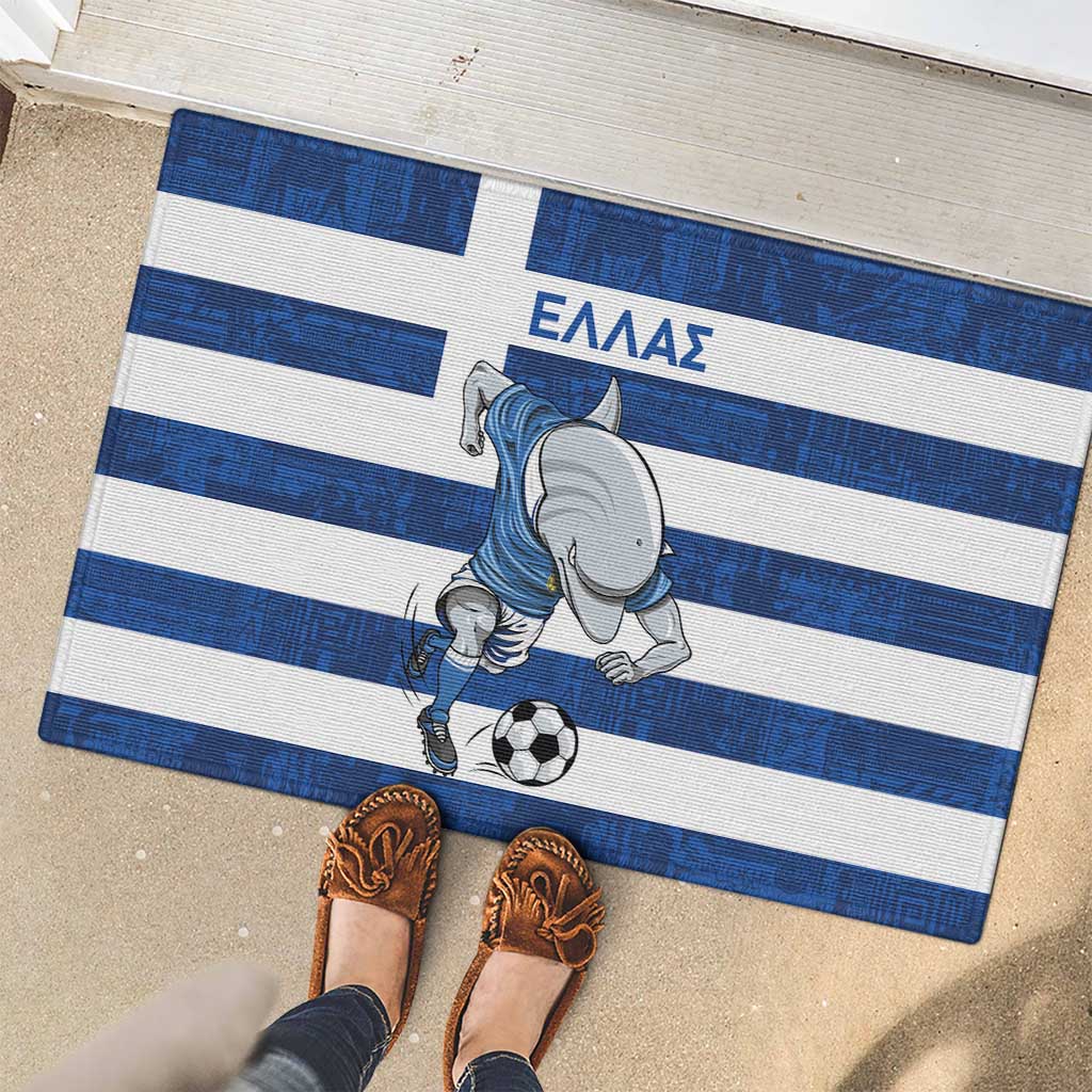 Greece Football Rubber Doormat Dolphin Mascot Grunge Style - Wonder Print Shop