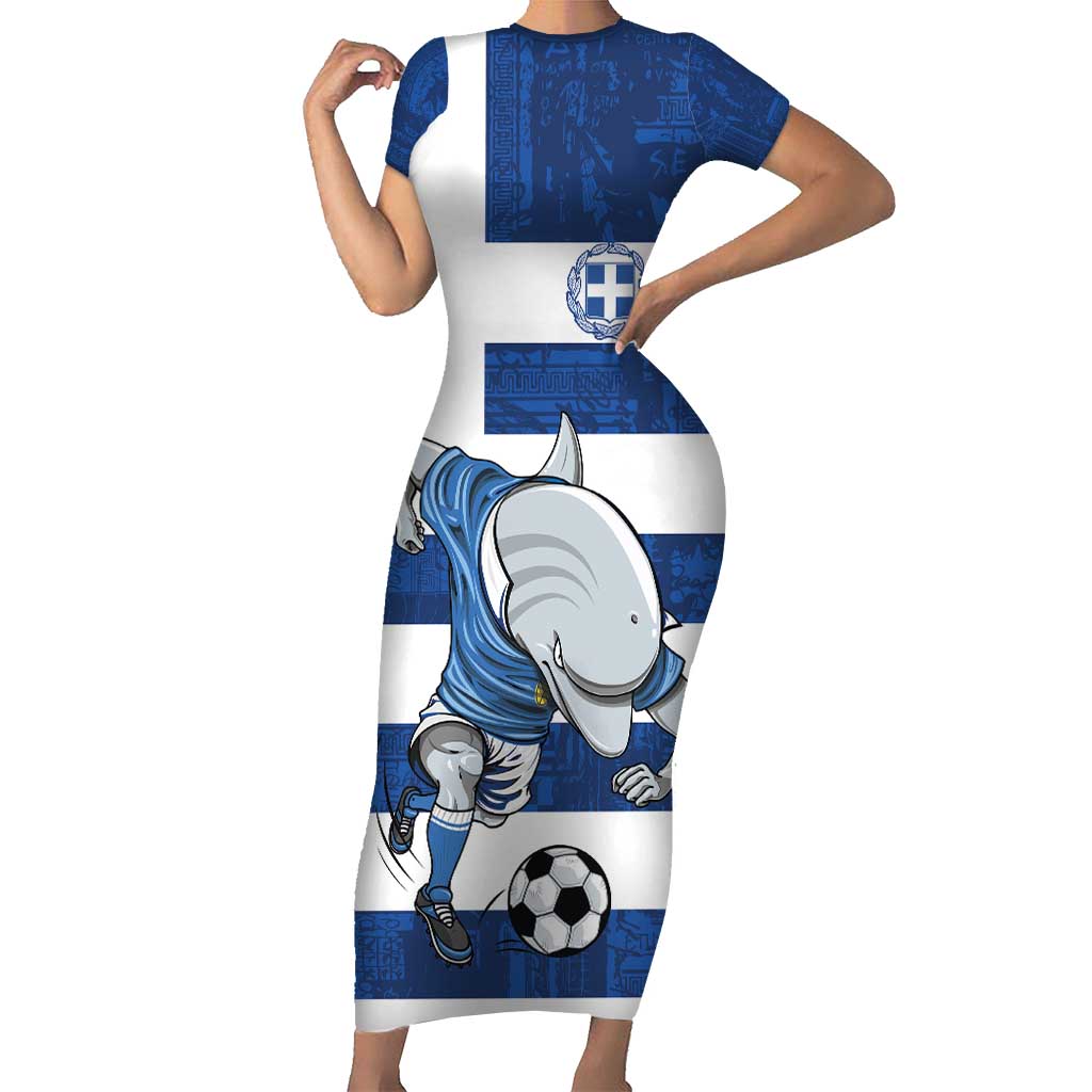 Greece Football Short Sleeve Bodycon Dress Dolphin Mascot Grunge Style - Wonder Print Shop