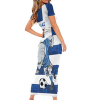 Greece Football Short Sleeve Bodycon Dress Dolphin Mascot Grunge Style - Wonder Print Shop