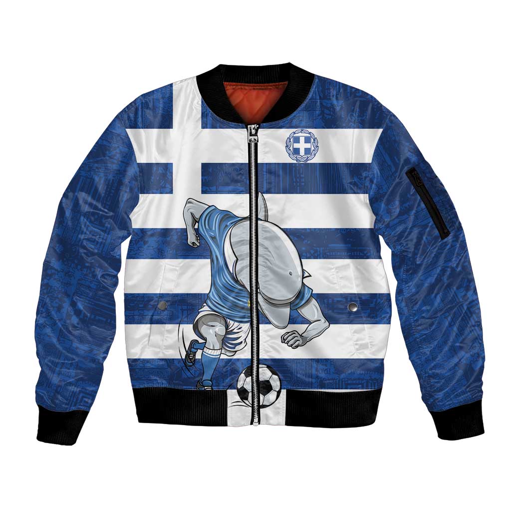 Greece Football Sleeve Zip Bomber Jacket Dolphin Mascot Grunge Style - Wonder Print Shop