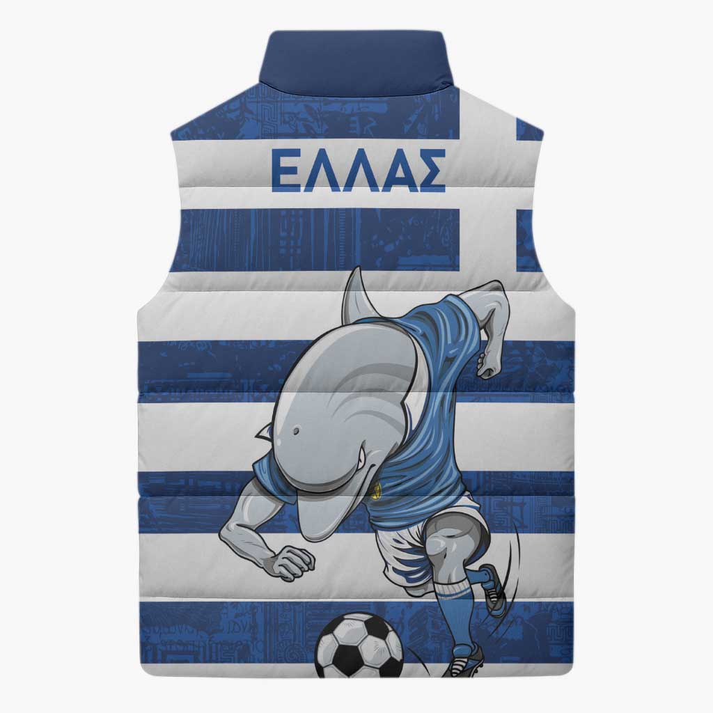 Greece Football Sleeveless Puffer Jacket Dolphin Mascot Grunge Style - Wonder Print Shop