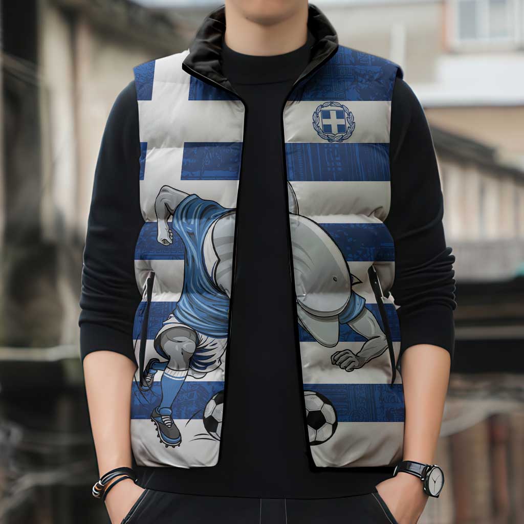 Greece Football Sleeveless Puffer Jacket Dolphin Mascot Grunge Style - Wonder Print Shop