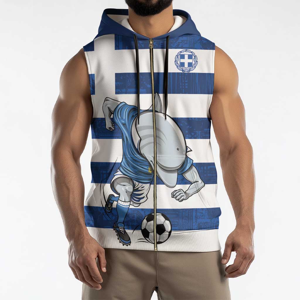 Greece Football Sleeveless Zip Hoodie Dolphin Mascot Grunge Style - Wonder Print Shop