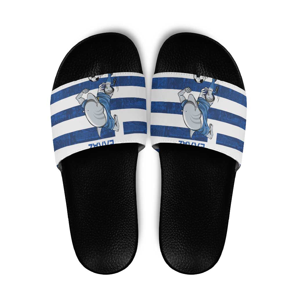 Greece Football Slide Sandals Dolphin Mascot Grunge Style - Wonder Print Shop