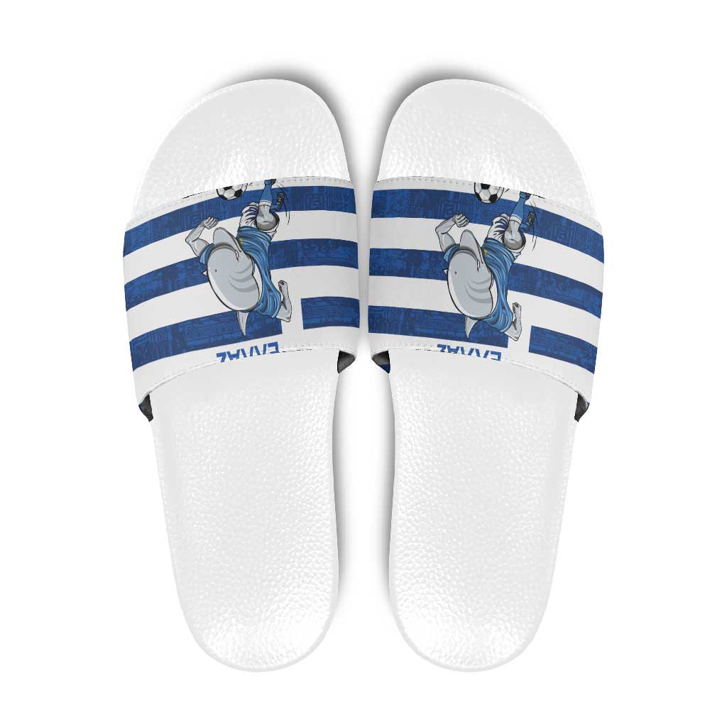 Greece Football Slide Sandals Dolphin Mascot Grunge Style - Wonder Print Shop