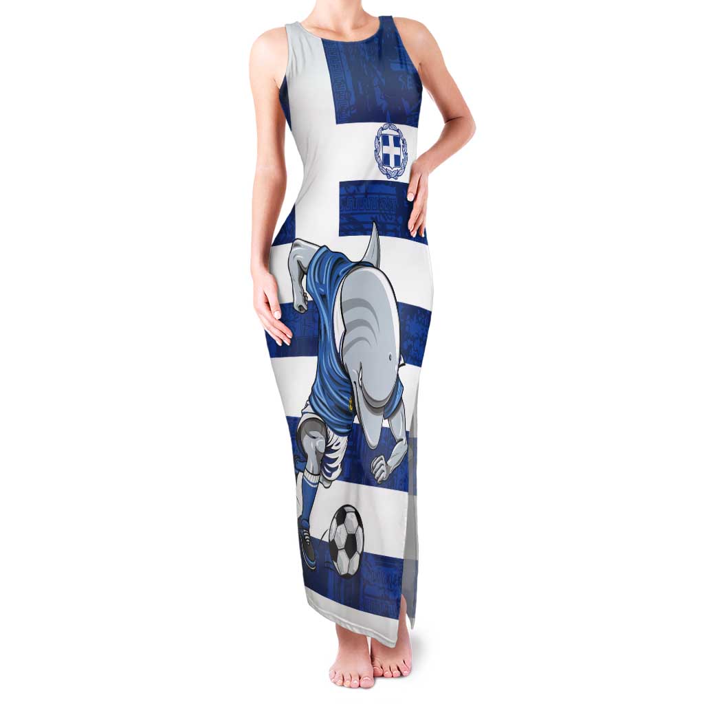 Greece Football Tank Maxi Dress Dolphin Mascot Grunge Style - Wonder Print Shop