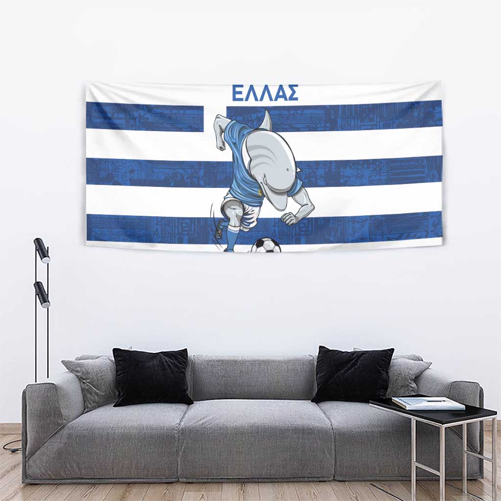 Greece Football Tapestry Dolphin Mascot Grunge Style - Wonder Print Shop