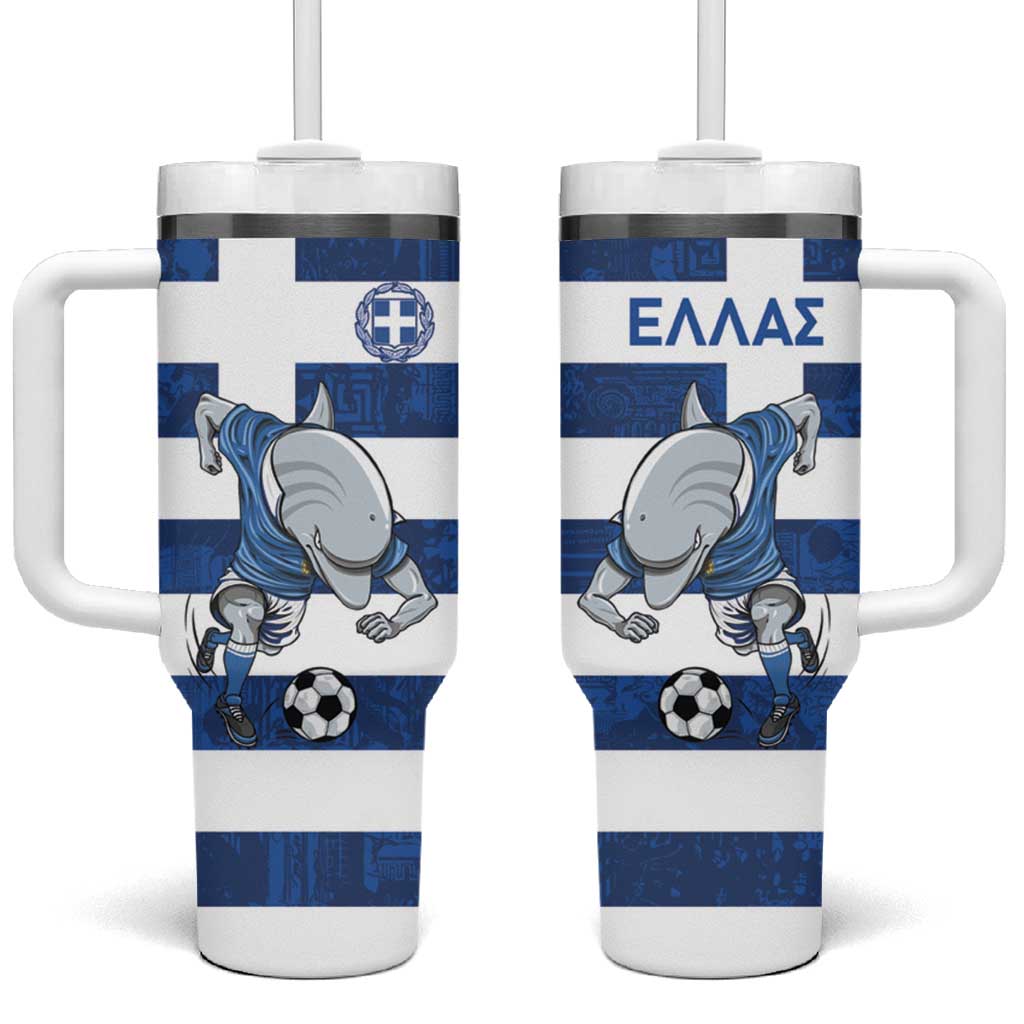 Greece Football Tumbler With Handle Dolphin Mascot Grunge Style - Wonder Print Shop