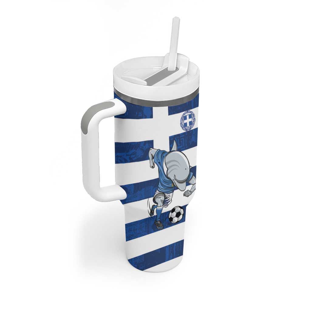Greece Football Tumbler With Handle Dolphin Mascot Grunge Style - Wonder Print Shop